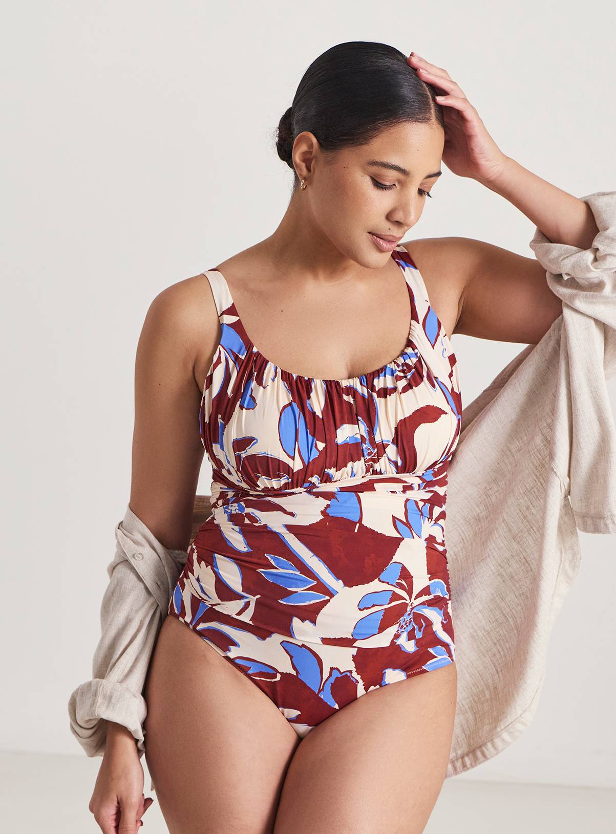 SIMPLY BE Magisculpt Lose Up To An Inch Tummy Control Swimsuit Leaf Print 32 - Image 1
